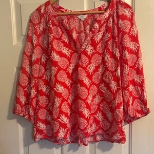 Crown & Ivy Red Pineapple Print Blouse